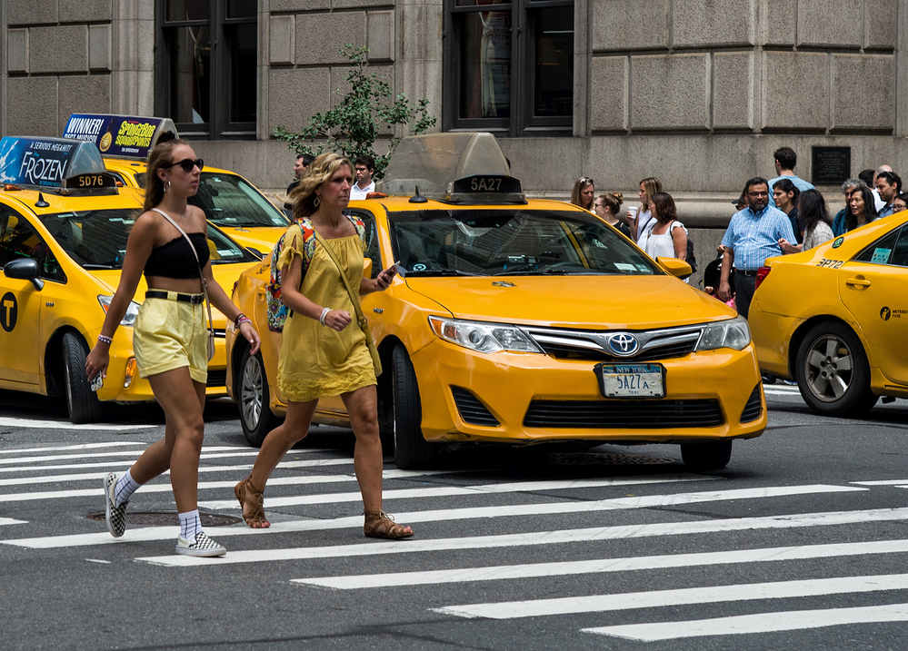Pedestrians and Yellow Taxis 